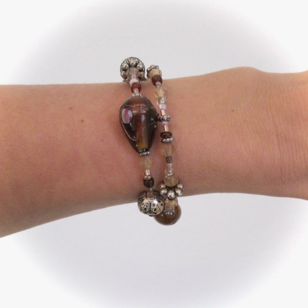 "Circle in the Sand" brown/tan beaded bracelet